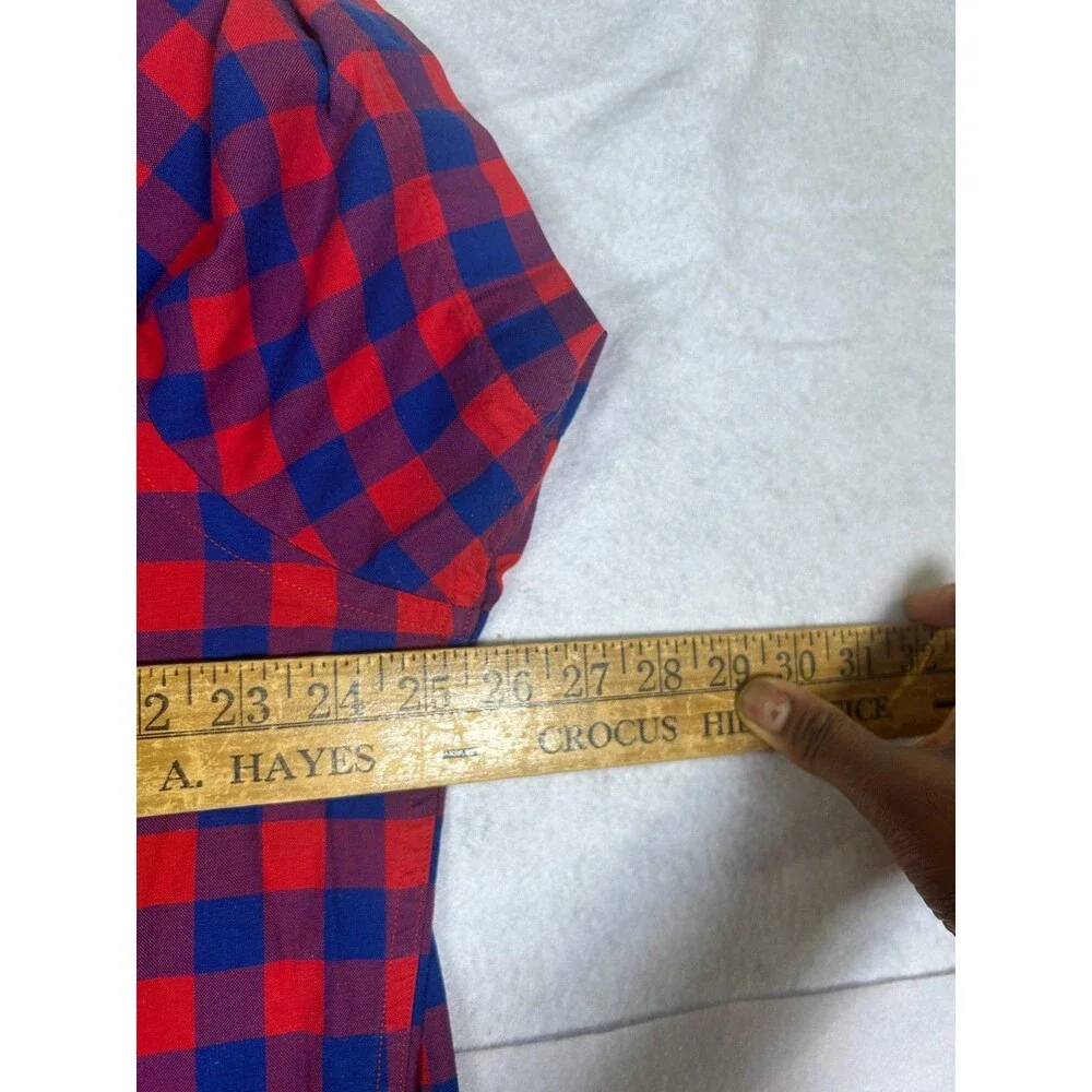 Banana Republic Mens XL Red Blue Check Plaid Short Sleeve Button Front Shirt